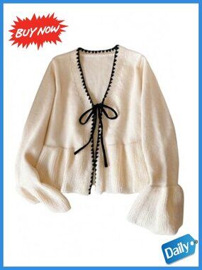 Women's Bow Tie Cardigan Peplum Sweater Fall Outfit
